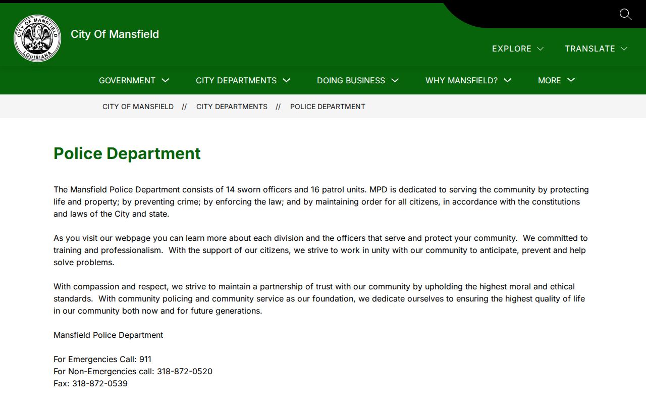 Mansfield arrest records Police Department contact page