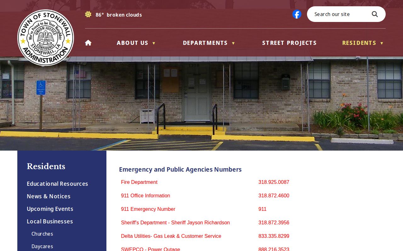 Stonewall arrest and sheriff emergency routing page